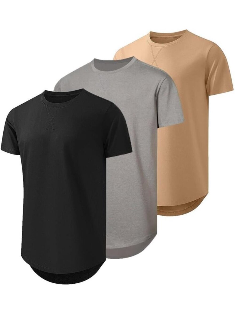 JMIERR Mens 3 Pack Longline Crewneck T Shirts Hipster Tee Set